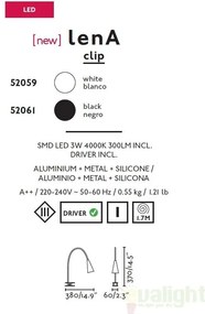 Lampa LED de birou alba cu clip flexibila, LENA 52059