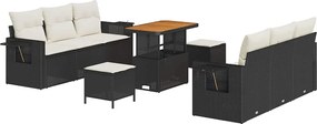 vidaXL Set de canapele pentru grădină cu pernă 9 pcs Negru poliratan