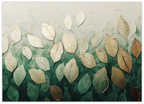 Tablou pe sticlă - Frunze verzi-aurii (70x50 cm)