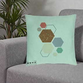 Perna Decorativa Geometric Hexagoane Multicolor, 40x40 cm, Verde Menta, Husa Detasabila, Perna Inclusa, BEKZ®