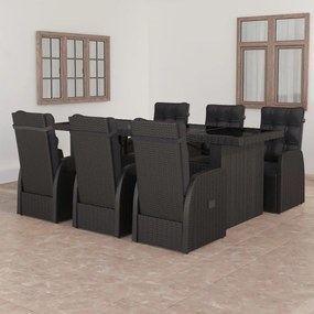 3059347 vidaXL Set mobilier de exterior cu perne, 7 piese, negru, poliratan