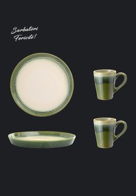 Set Cadou Ceramica Infinity Green (2 Farfurii Mari 25cm, 2 Cani 300ml) Exceptional