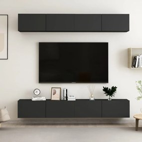 Comode TV, 4 buc., negru, 100x30x30 cm, PAL 4, Negru, 100 x 30 x 30 cm