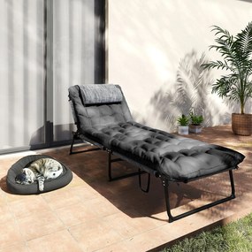 Outsunny Șezlong pliabil pentru grădină cu pernă, spătar reglabil în 4 poziții, buzunar lateral, negru | Aosom Romania