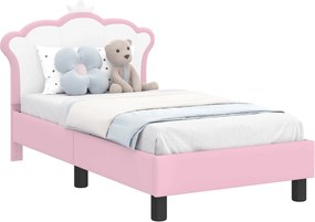 vidaXL Cadru de pat pentru copii cu spătar Roz 70 x 140 cm PU