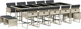 vidaXL Set mobilier de grădină cu perne 15 piese gri deschis poliratan