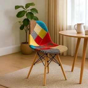 Scaun living multicolor din stofa cu design patchwork BUC 232C