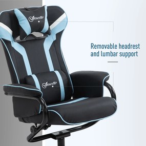 Vinsetto Set 2 Piese Fotoliu Rabatabil cu Suport pentru picioare Stil Gaming, Inclinatie 130° si Suport Lombar, Negru si Albastru