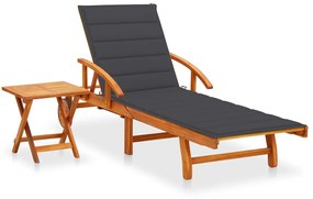 vidaXL Șezlong de grădină cu masă și pernă, lemn masiv de acacia