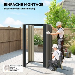 Outsunny Depozit metalic pentru unelte 1,17 m², magazie cu acoperiș în două ape, ventilație, lacăt și mănuși, 122 x 121 x 192 cm | Aosom Romania