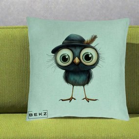 Perna Decorativa Pui Misterios cu Palarie Neagra, 40x40 cm, Verde Menta, Husa Detasabila, Perna Inclusa, BEKZ®