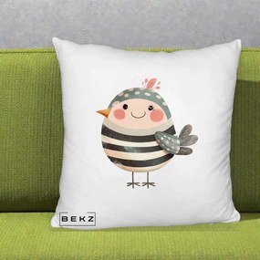 Perna Decorativa Pui Kawaii Teal cu Flori, 40x40 cm, Alb Pufos, Husa Detasabila, Perna Inclusa, BEKZ®