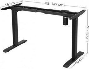 Cadru pentru birou electric reglabil negru din metal, 115-147 x 60 x 71-112 cm, Songmics