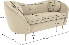 Canapea cu 2 locuri de design, ţesătură Velvet bej/gold crom auriu, EZIO TYP 2