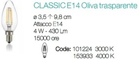 Bec LED E14 Oliva Trasparente 4000K 153933