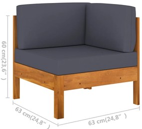 Set mobilier gradina perne gri inchis, 7 piese, lemn acacia Morke gra, colt + 4x mijloc + fotoliu + masa, 1