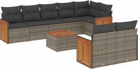 vidaXL Set canapele de grădină, 9 piese, cu perne, gri, poliratan