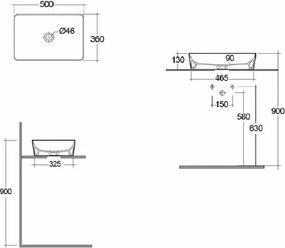 Lavoar bej rectangular Rak Feeling 50x36 cm