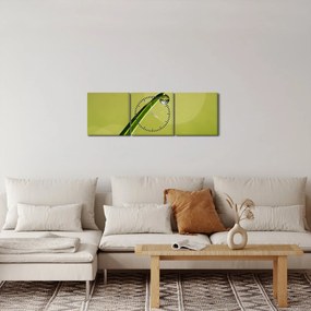 Tablou cu picătură de apă pe iarbă (cu ceas) (90x30 cm)