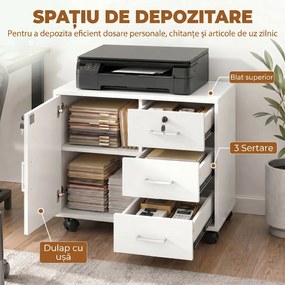 HOMCOM Dulap de Birou cu 3 Sertare și Dulăpior cu 3 Rafturi Reglabile, Sertar pentru Documente, 60x40x56 cm, Alb | Aosom Romania
