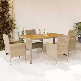 3278641 vidaXL Set mobilier grădină cu perne 5 piese bej poliratan/lemn acacia