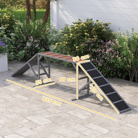 PawHut Rampă de agilitate pentru câini, echipament de agilitate pentru câini, bare de siguranță, suprafață antiderapantă 325x55x69 cm gri | Aosom Romania
