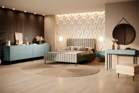 Comodă Nicole 150 cm cu trei sertare - MDF salvie / picioare negre
