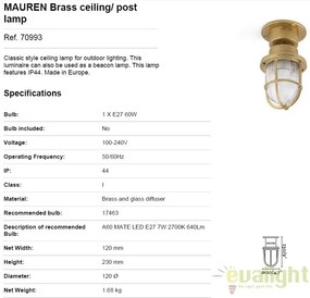 Plafoniera / Lampa de exterior din alama stil clasic MAUREN 70993