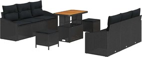 vidaXL Set de canapele pentru grădină cu pernă 9 pcs Negru poliratan