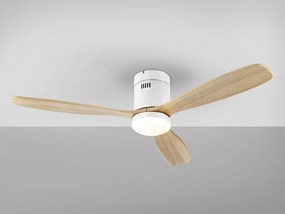 Lustra LED cu Ventilator si telecomanda Siroco D-132cm alb/lemn