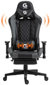 RESIGILAT- Scaun gaming cu masaj în perna lombară, sezut benzi elastice sustinere, suport picioare, funcție sezlong, SIG 5020, Negru/Gri