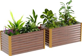 Outsunny Set paturi înălțate 2 buc., jardiniere, extra adânci, metal, 120 x 60 x 60 cm Maro | Aosom Romania