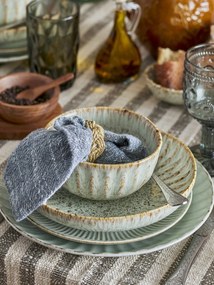 Bol rustic din ceramică artizanală cu dungi verticale maro pe fond bej, 14×7 cm, „Fleur"