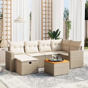 vidaXL Set canapele de grădină, 7 piese, cu perne, bej, poliratan