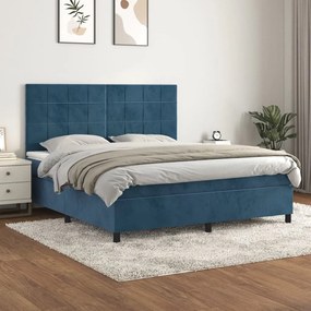 3143035 vidaXL Pat box spring cu saltea, albastru închis, 160x200 cm, catifea