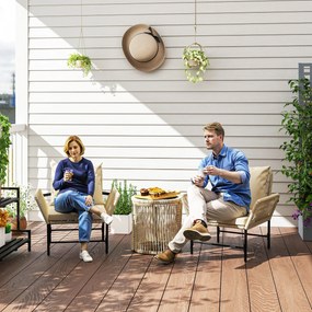 Outsunny Set mobilier de grădină din Polyrattan, mobilier outdoor pentru balcon pentru 2 persoane, 3 piese cu 2 scaune, măsuță laterală, perne | Aosom Romania