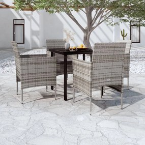 Set mobilier de gradina, cu perne, 5 piese, gri si negru Gri si negru, Lungime masa 80 cm, 5