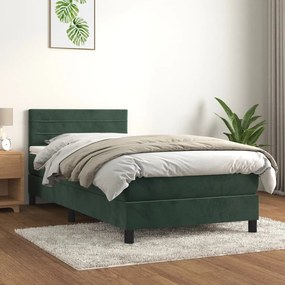 3141338 vidaXL Pat box spring cu saltea, verde închis, 90x190 cm, catifea