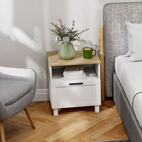 HOMCOM Noptieră Dormitor cu Sertar și Raft Deschis, Noptieră Modernă Compactă cu Picioare din Lemn de Pin, 45x38x50 cm, Alb | Aosom Romania