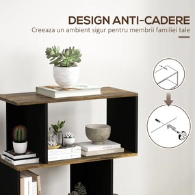 HOMCOM Biblioteca Moderna cu 5 Nivele, 10 Rafturi de Depozitare Deschise pentru Camera de Zi, Biroul de Studiu de Acasa, Maro Rustic | Aosom Romania