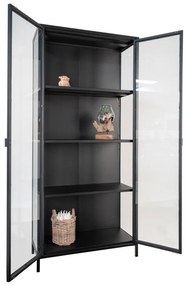 Vitrină Brisbane, 2 uși din sticlă, oțel, negru 80x35x175 cm