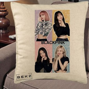 Perna Personalizata K-pop BLACKPINK Negru, 40x40 cm, Bej, Husa Detasabila, Perna Inclusa, BEKZ®