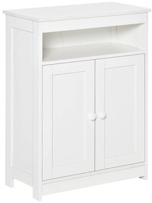 HOMCOM Dulap Auxiliar de Baie cu 2 Uși Raft Interior Ajustabil și Compartiment Deschis Mobilier de Baie pentru Sufragerie Bucătărie 60x30x80 cm Alb | Aosom Romania