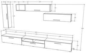 Living haaus Haga V20, Antracit/Stejar Wotan, L 360 cm