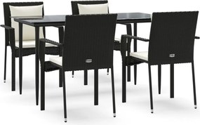 vidaXL Set mobilier de grădină cu perne, 5 piese, negru, poliratan