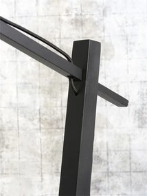 Lampadar din bambus si abajur din tesatura in, Andes negru/ gri inchis