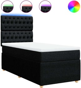 vidaXL Pat box spring cu saltea, negru, 90x190 cm, textil