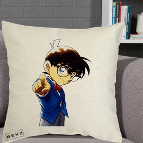 Perna Personalizata Detective Conan Conan Arata, 40x40 cm, Ecru, Husa Detasabila, Perna Inclusa, BEKZ®