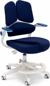RESIGILAT- ErgoMotion Junior – Scaun Ergonomic pentru copii, Reglaje Multiple, Ajustare Personalizată, Adaptabil pe măsura creșterii, Suport Lombar 3 Zone, Roți Blocabile, Bleumarin