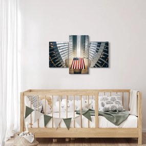 Tablou unei construcții cu steagul SUA (90x60 cm)